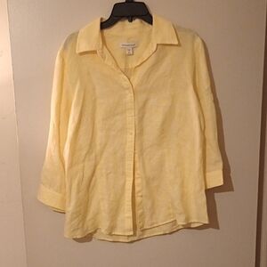 Coldwater Creek Yellow 3/4 Sleeve Button Down Shirt
